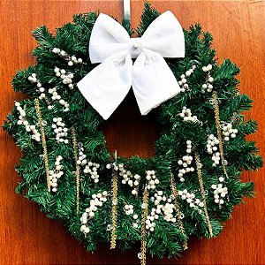 Guirlanda Natal Laço Branco 50cm Elegante