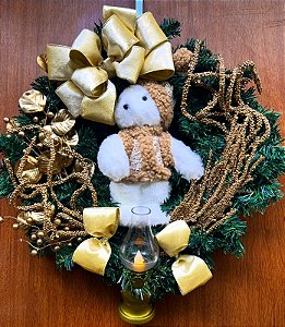 Guirlanda Dourada Natal Urso com Lamparina 50cm