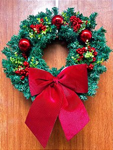 Guirlanda Natal 50cm Laço e Berry Vermelho