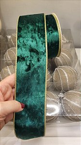 Fita Veluda Verde Escuro com Borda Dourada