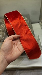 Fita Veluda Vermelha Borda Dourada 6,3x900cm