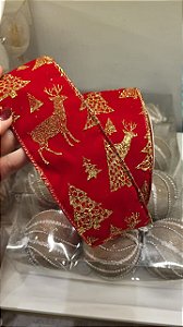 Fita Natalina Vermelha com Dourado 6,3x900cm