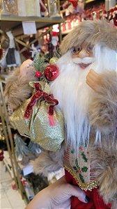 Papai Noel Vermelho Dourado 45cm em Pé Decorativo