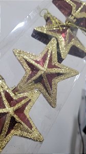Kit 5 Estrelas Vinho com Detalhes Dourados Natalinos