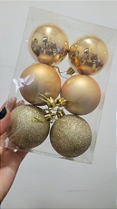 Kit 6 Bolas Natalinas Dourado Envelhecido 6 cm