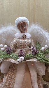 Anjo Decorativo 40cm com Roupa de Veludo Bege