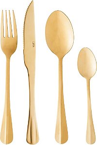 Faqueiro Lyor Positano Ouro 24 Peças Aço Inox