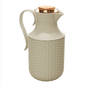 Garrafa Térmica Bege com Tampa Dourada Vintage Rattan 1L - Wolff