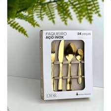 Faqueiro 24 Peças Gastro Dourado em Aço Inox