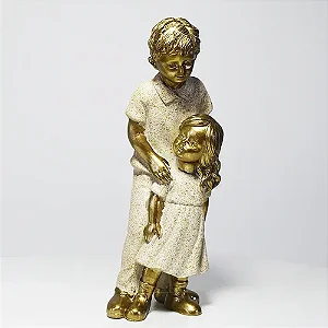 Estatueta Crianças Decorativas Menino e Menina - 5x5x14cm