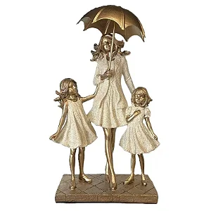 Escultura Mãe e Filhos Menino e Menina - 16,5x8x24cm