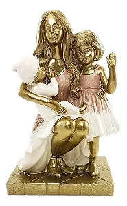 Escultura Mãe e Filhos Decorativa - 10,5x8,5x15,5cm