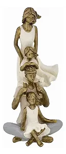 Estatueta Família Decorativa Dourada - 11,5x11x22cm