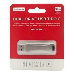 PEN DRIVE 128GB DUPLO USB 3.0 E USB TIPO C TOMATE MPD C128
