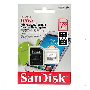CARTAO DE MEMORIA MICRO SD 128GB SANDISK CLASSE 10 ULTRA 100MB/S