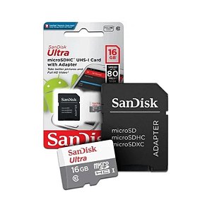 CARTAO DE MEMORIA MICRO SD 16GB SANDISK CLASSE 10 ULTRA 80MB/S