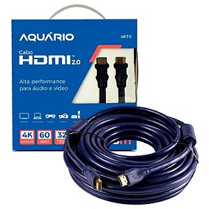 CABO HDMI 15M 2.0  4K- PONTA BANHADA A OURO AQUÁRIO