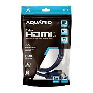 CABO HDMI 1M 2.1 8K - PONTA BANHADA A OURO AQUÁRIO 8K1