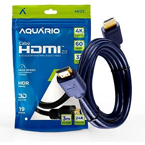 CABO HDMI 3M 2.0  4K- PONTA BANHADA A OURO AQUÁRIO