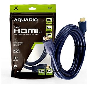 CABO HDMI 3M 2.1  8K- PONTA BANHADA A OURO AQUÁRIO