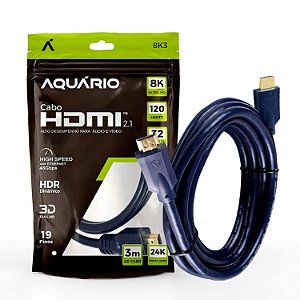 CABO HDMI 3M 2.1  8K- PONTA BANHADA A OURO AQUÁRIO 8K3