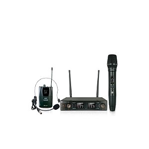 MICROFONE SEM FIO KADOSH K502C BASTÃO E HEADSET UHF PRETO
