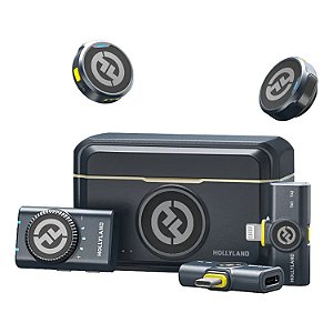 MICROFONE LAPELA DUPLO SEM FIO WIRELESS HOLLYLAND LARK M2 COMBO LIGHTNING TIPO C P2