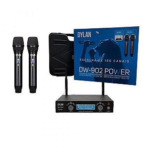 MICROFONE SEM FIO DYLAN DW 902 POWER UHF DUPLO DE MAO 2 BASTOES RECARREGAVEL TIPO C