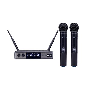 MICROFONE SEM FIO DYLAN UDX-02 MULTI UHF DUPLO DE MÃO 2 BASTÕES