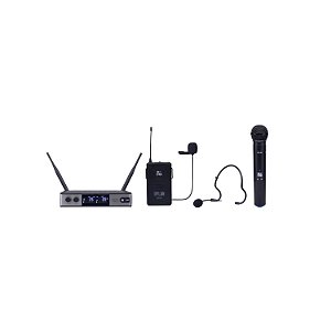 MICROFONE SEM FIO DYLAN UDX-05 MULTI 1 BASTÃO DE MÃO 1 HEADSET 1 LAPELA UHF