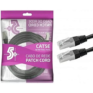 CABO DE REDE PATCH CORD CAT5E 10 METROS PRETO  CHIP SCE  018-9919