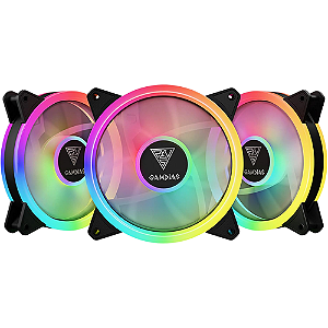 KIT FAN C/ 3 GAMDIAS AEOLUS M2-1203 LITE RGB 120MM HIDRÁULICO 1200RPM