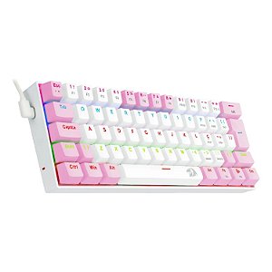 TECLADO MECANICO RGB REDRAGON LAKSHMI  BRANCO E ROSA K606WP-R   ABNT2 SWITCH AZUL