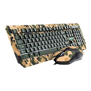 KIT TECLADO E MOUSE USB COM FIO GAMER MULTILASER WARRIOR TC249 CAMUFLADO