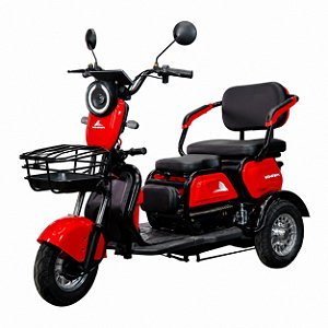 TRICICLO ELÉTRICO WEHAWK VERMELHO 800W 180KG 40KM AUTONOMIA BATERIA 48V 20AH WX-03  3 LUGARES