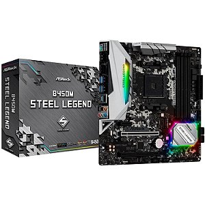 PLACA MÃE ASROCK B450M STEEL LEGEND AM4 MATX DDR4 PRETO