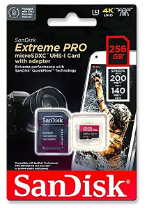 CARTAO DE MEMORIA MICRO SD 256GB SANDISK CLASSE 10 EXTREME PRO  200MB/S