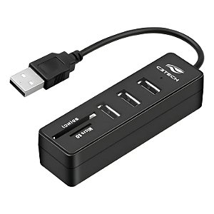 HUB USB 3 PORTAS 2.0 LEITOR DE CARTAO SD E MICRO SD HU-L200BK PRETO C3TECH