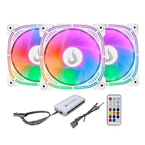 KIT COOLER GABINETE RISE MODE AURA FROST PRO 3X FAN 120MM ARGB BRANCO