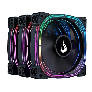 KIT COOLER GABINETE RISE MODE AURA PRO BLACK 3X FAN 120MM ARGB PRETO