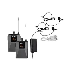 MICROFONE SEM FIO LELONG LE-925 UHF DUPLO HEADSET E LAPELA