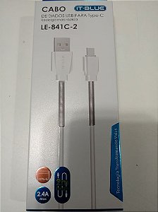 CABO DE DADOS USB TIPO C COM PROTETOR DE CABO (REFORÇADO) 2M IT-BLUE 3.1A LE 841C-2