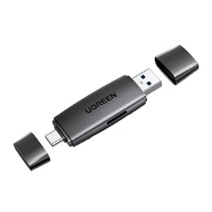 LEITOR DE CARTAO SD UGREEN 2 EM 1 COM USB-C 3.0 5GBPS E USB-A CINZA CM185