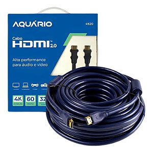 CABO HDMI 20M 2.0  4K - PONTA BANHADA A OURO AQUÁRIO 4K20