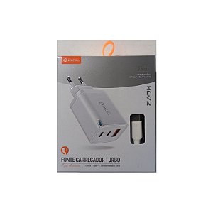 FONTE CARREGADOR TURBO 66W 2 USB TIPO C+1 USB PMCELL COM CABO HC-72