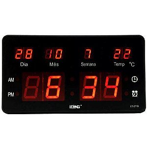 RELOGIO DIGITAL DE PAREDE PEQUENO COM CALENDARIO PAREDE LE-2115