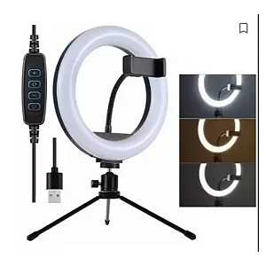 RING LIGHT DE MESA 8" C/ TRIPÉ E SUPORTE PARA CELULAR - LELONG - LE-762