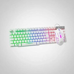 KIT MOUSE E TECLADO GAMER KMEX KM52+MOA8 RAINBOW COM FIO BRANCO