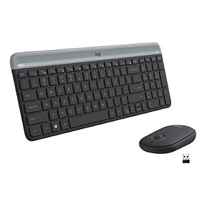 KIT TECLADO E MOUSE USB SEM FIO LOGITECH MK470 COMBO SLIM GRAFITE