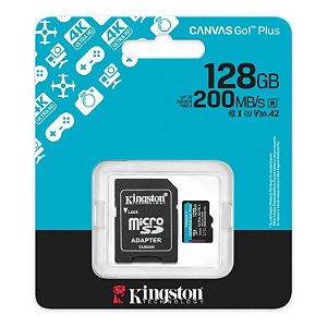 CARTAO DE MEMORIA MICRO SD 128GB KINGSTON CLASSE 10 200MB/S CANVAS GO PLUS